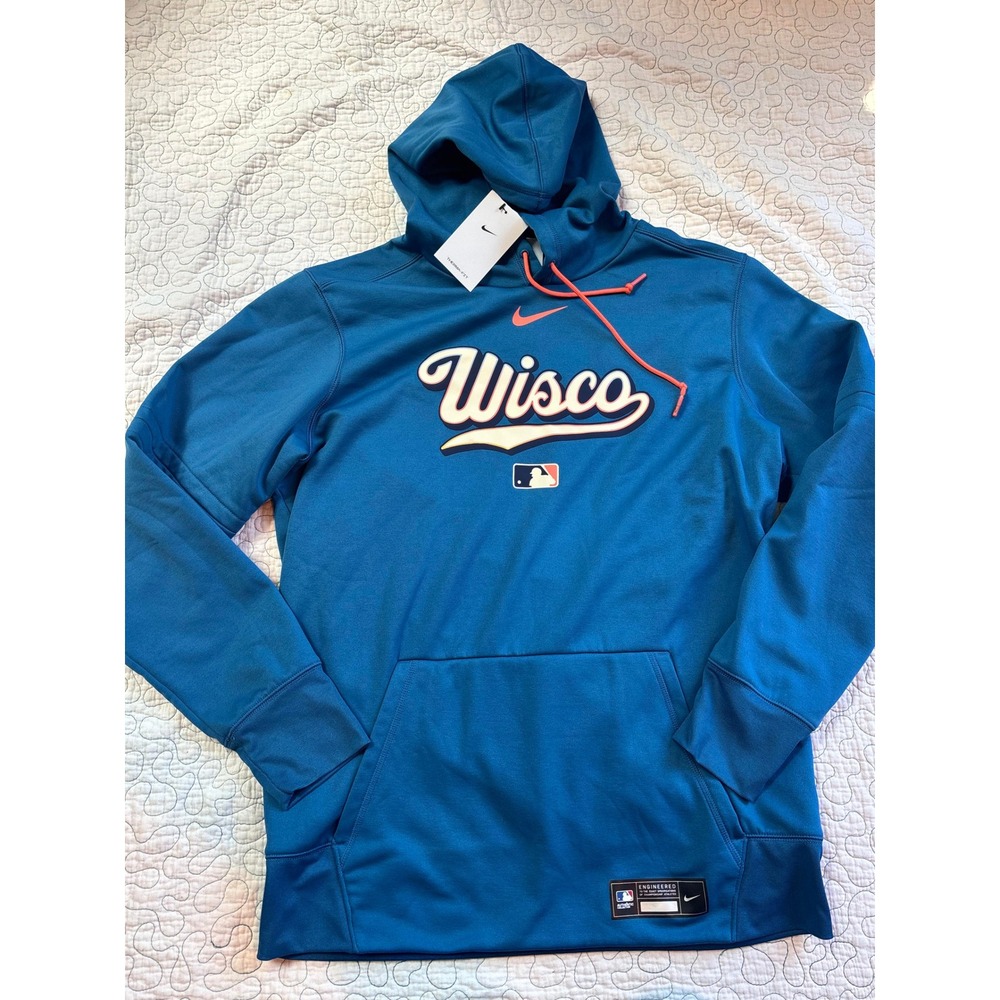 Nike MLB Milwaukee Brewers Wisco Therma-FIT Hoodie Teal Blue Mens Large